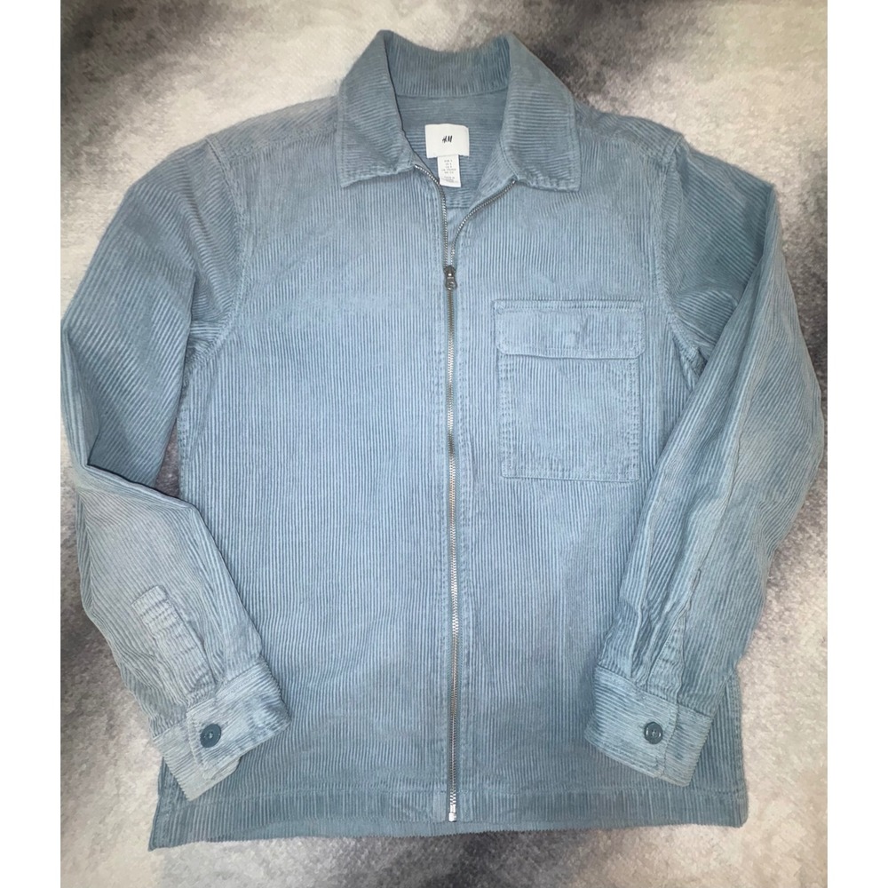 (A10) HM Mens Light Blue Corduroy Full Zip Shirt Jacket Shacket Size S